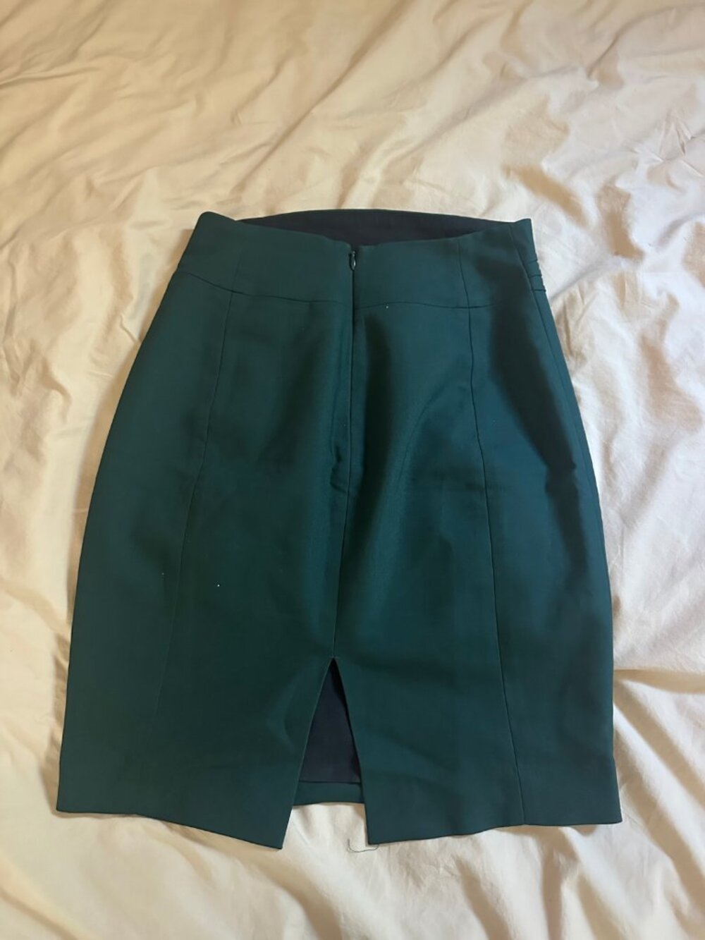 Vintage Express Dark Green Pencil Skirt - Back Zip, Kick Slit, Size 00